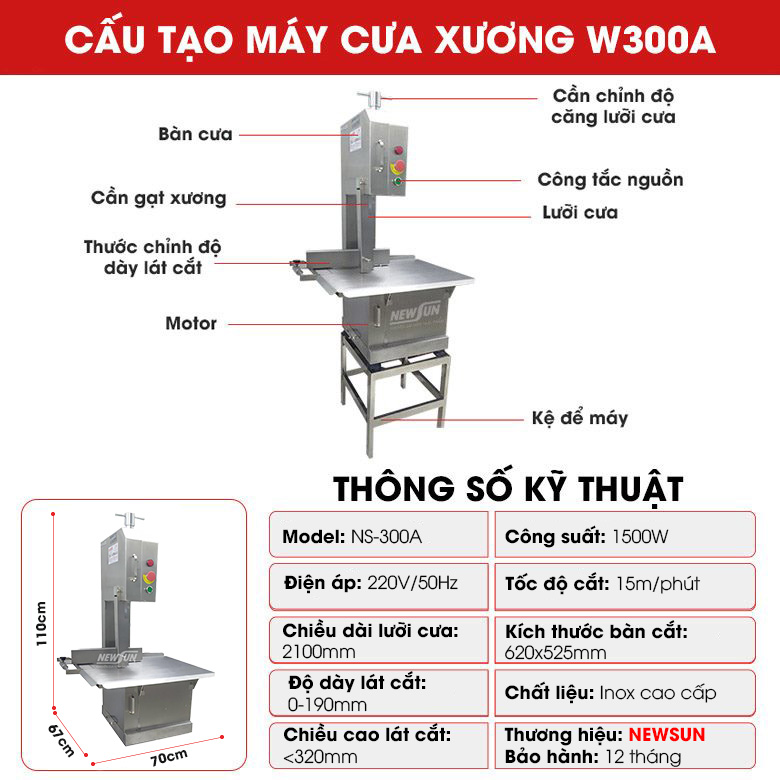 Cấu tạo máy cưa xương công nghiệp W300A