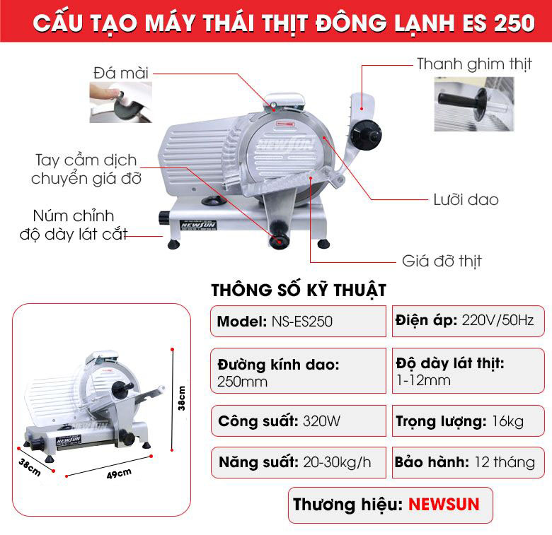 Cấu tạo máy thái thịt đông lạnh ES 250