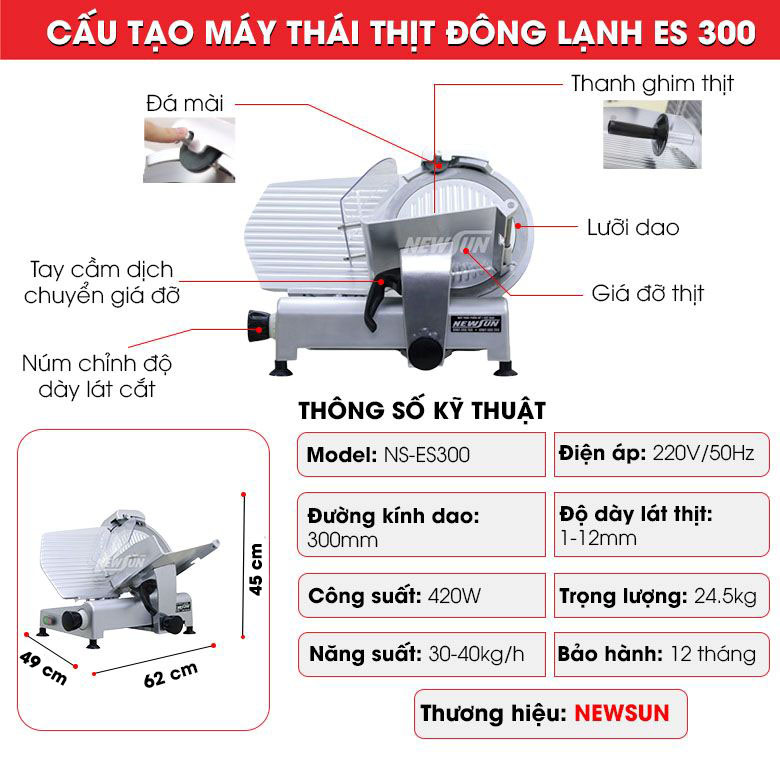 Cấu tạo máy cắt thịt se lạnh ES300