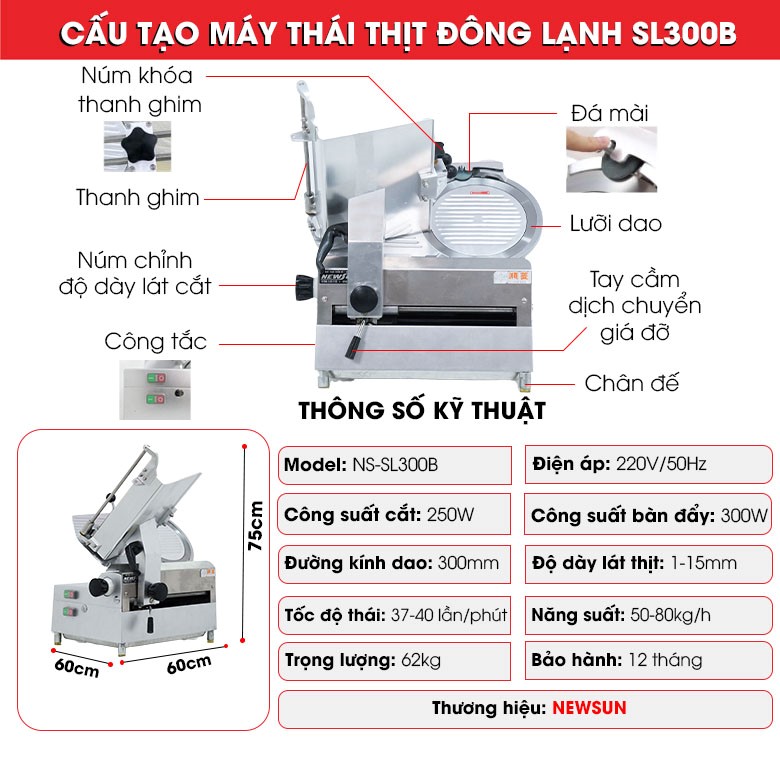 Cấu tạo máy thái thịt tự động, bán tự động SL300B