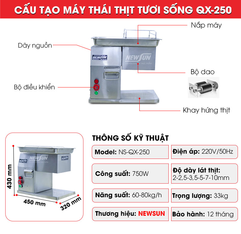 Cấu tạo máy cắt thịt tươi sống QX-250