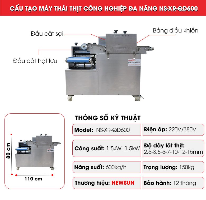 Cấu tạo máy thái thịt công nghiệp NS-XR-QD600