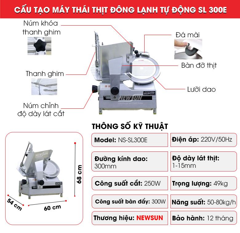 Cấu tạo của máy cắt thịt đông se lạnh tự động SL300E